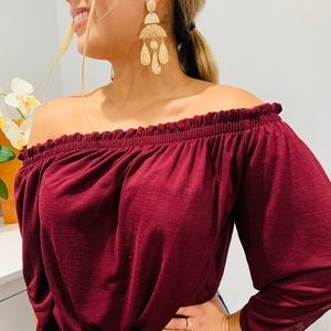 SOLD Pull and Bear Burgundy Off Shoulder Shirt Lar
